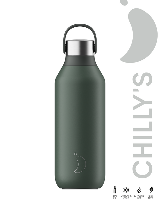 groene chillys 2 thermosfles 500 ml staand op een witte achtergrond