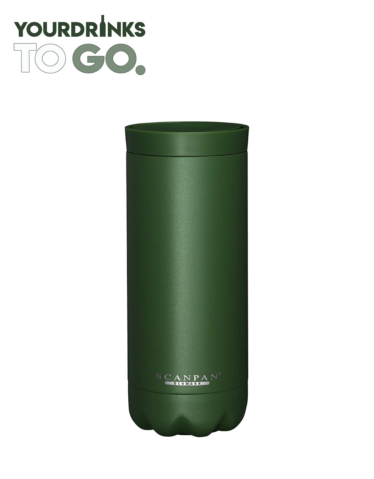 groene thermoscup met logo linksboven op een witte achtergrond