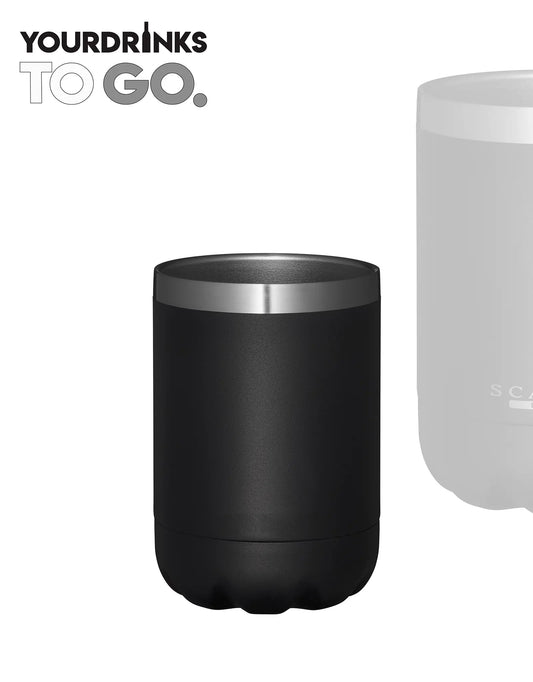 Zwarte thermosfles beker op een witte achtergrond